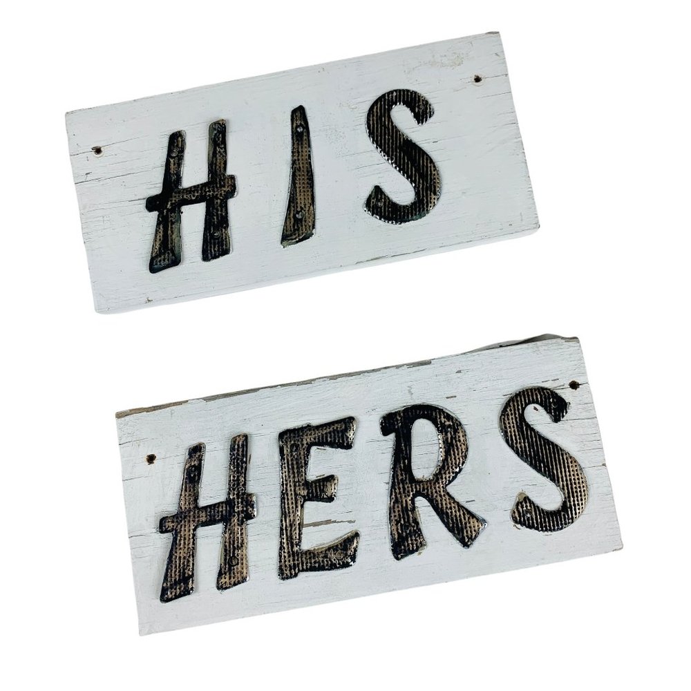 Handmade His & Hers White Wood Painted Signs Farmhouse Style Sold as Pair